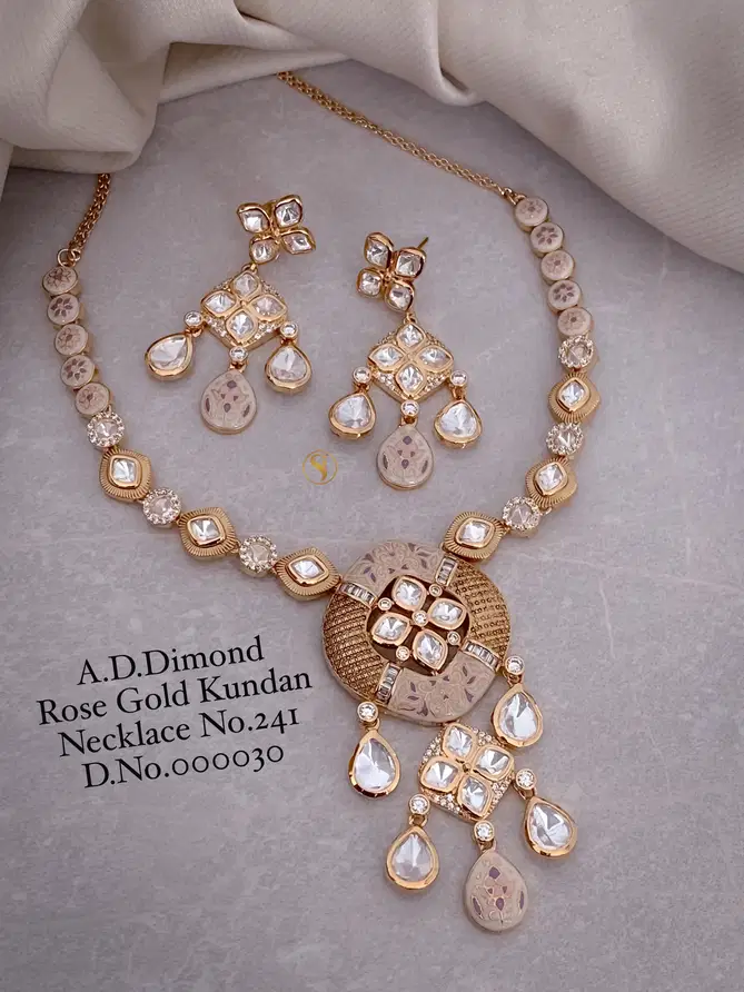 1 Designer AD Diamond Rose Gold Kundan Necklace Wholesale Shop In Surat
